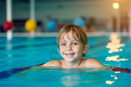 防溺水的素材男孩在快乐的游泳背景