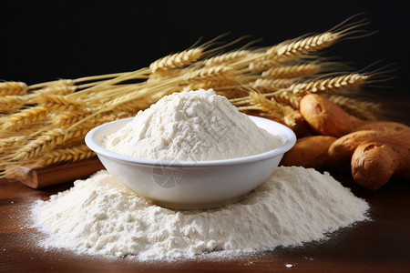 小麦的面粉烘焙加工高清图片