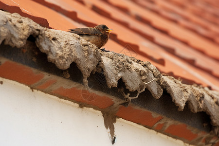 屋檐筑巢的鸟图片