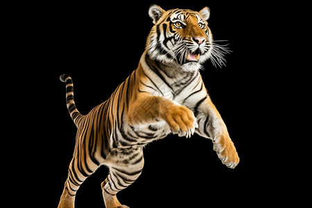 孟加拉虎黑色背景上威猛的老虎插画