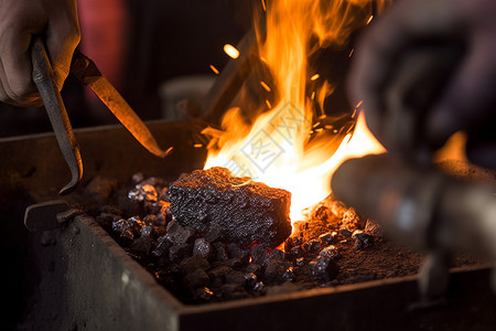 钢铁在炭火中锻造高清图片