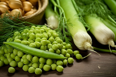 健康的豌豆和蔬菜图片