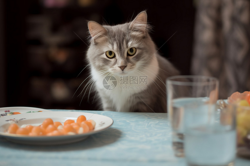 宠物小猫前的食物图片