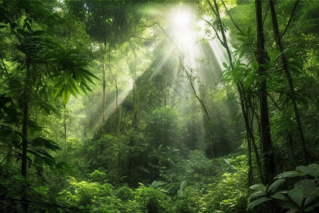 丛林中的绿色植物森林高清图片素材