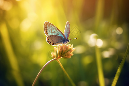 沐浴阳光蝴蝶停留在花朵上的蝴蝶背景
