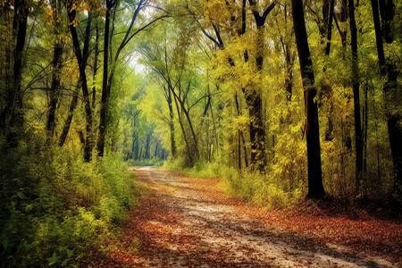 秋季的林中小路背景图片