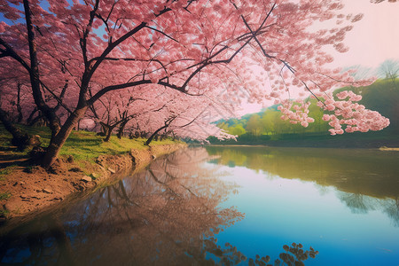 美丽的樱花谷景观图片