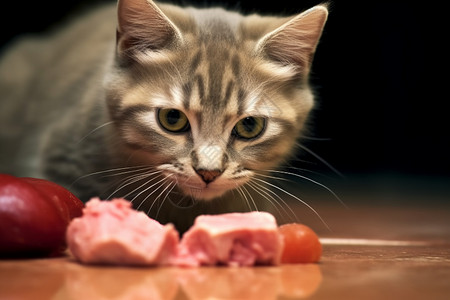 饥饿的小猫饥饿着想吃肉的猫背景