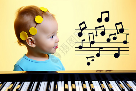 男孩弹钢琴婴儿的智力发展设计图片