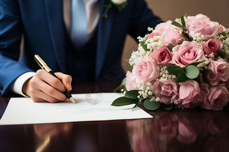婚礼上签字的新人高清图片