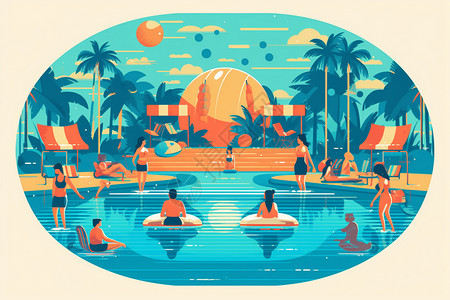 抽象艺术的泳池插图背景图片