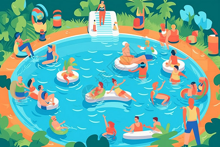夏季泳池派对的艺术插图背景图片