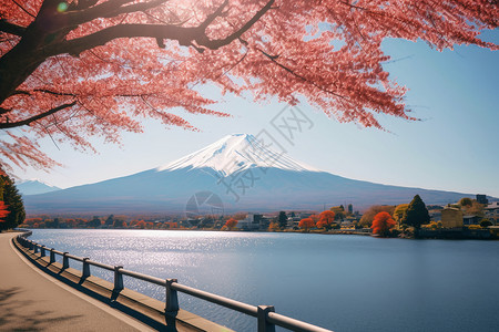 春季的富士山背景图片