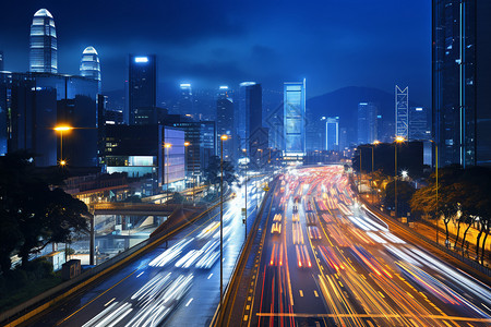 夜晚繁华的城市道路背景图片