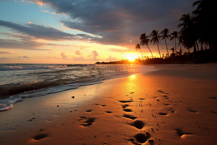 日落下的沙滩图片