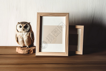 桌上的相框木桌上的猫头鹰相框背景