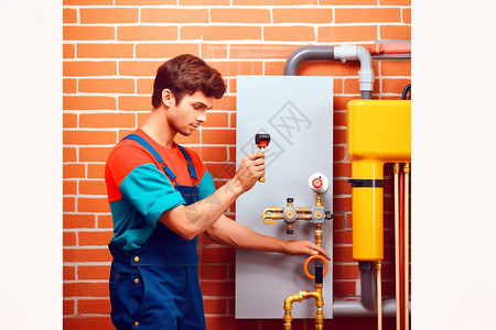 安装修理热水器的工人图片