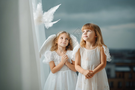 天使形象的小女孩背景图片