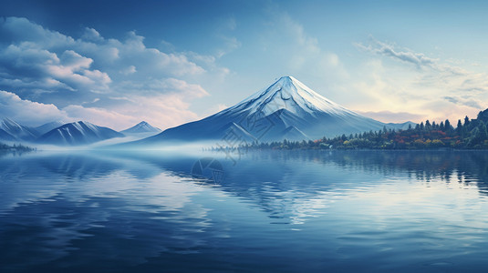 雪山照片美丽的雪山湖泊插画