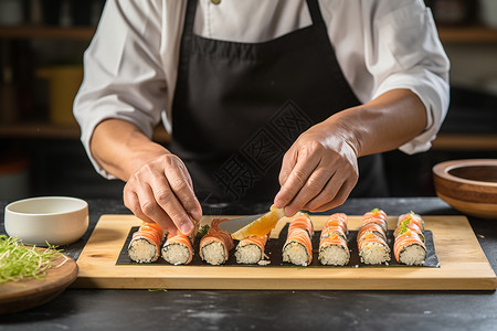新鲜制作的寿司背景图片