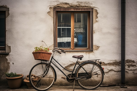 破旧街道上的复古自行车背景图片