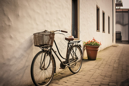 乡村街道上的自行车高清图片