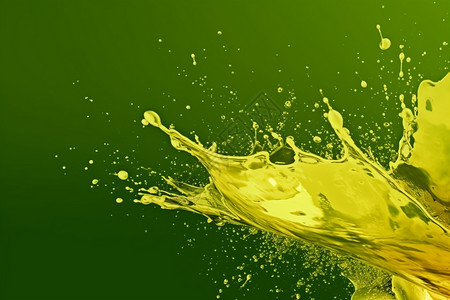 黄色飞溅液体绿色背景图片