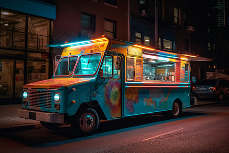 街道上的食品卡车背景图片