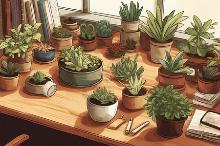 桌面植物插图背景图片