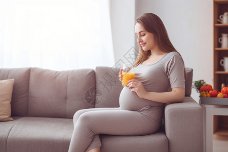 正在喝果汁的孕妇高清图片