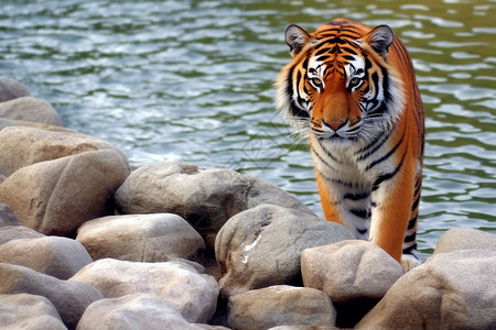 湖边凶猛的老虎图片