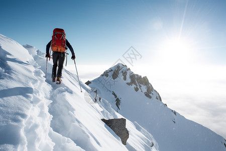 勇敢的雪山登山挑战者背景图片