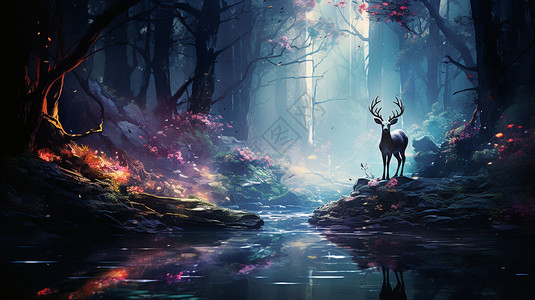 森林中奇妙的麋鹿背景图片