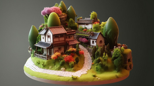 3D手工制作小花园风景背景图片