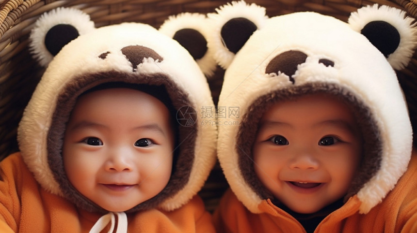可爱宝宝带熊猫头套图片