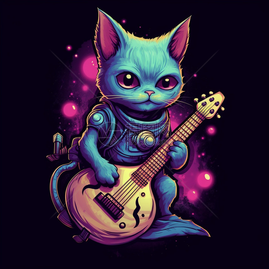 弹吉他外星猫插图图片