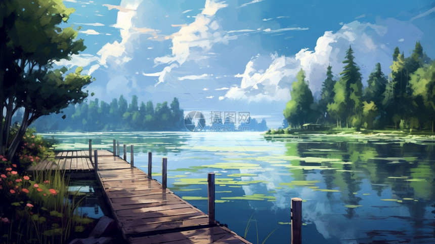 夏季美丽的山间湖泊插图图片
