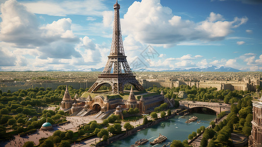欧洲城市全景欧洲城市的巴黎塔插图插画