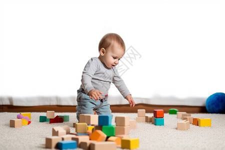 可爱的婴儿在玩积木图片