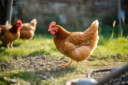 农村养殖的母鸡农舍高清图片素材