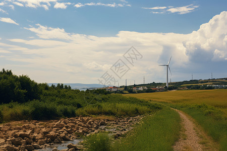 田野中的发电风车图片