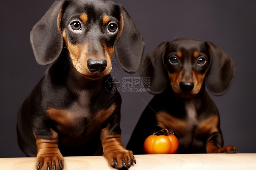 两只可爱的黑色腊肠犬图片