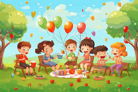 户外野餐的孩子背景图片