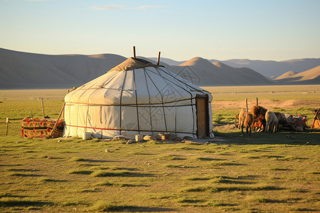 蒙古草原上的蒙古包背景