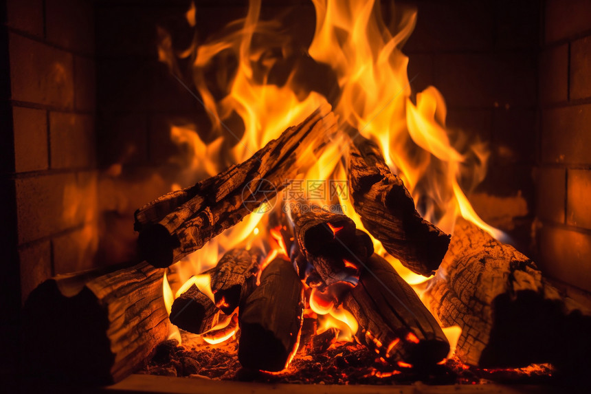 壁炉木炭燃烧图片