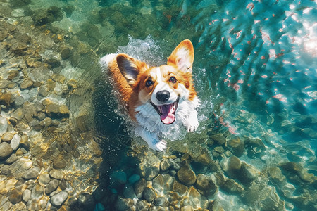 海边狗在水中的小狗背景