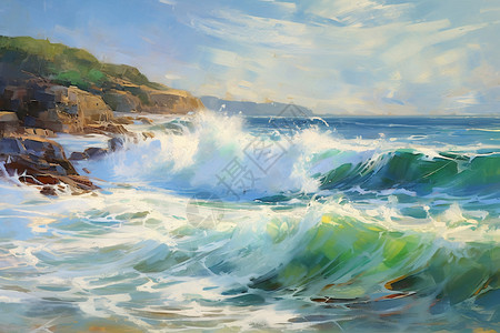 海浪冲击着岸边图片