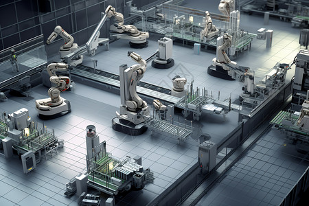 工业精密机器人装配线高清图片