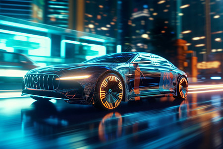未来派的汽车驶过一座城市背景图片