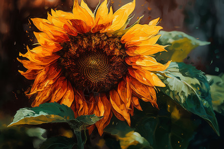 油画风格的向日葵美丽高清图片素材